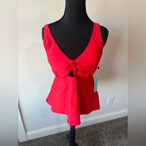 NWT Birdsong by Bare Necessities 34G Underwire Red Tie Front Tankini Swim Top